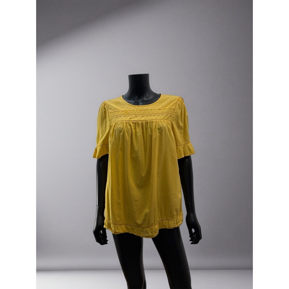 Old Navy Mustard Yellow Boho Peasant Blouse Medium‎ Relaxed Fit Short Sleeve - Picture 3 of 9